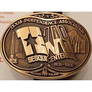 Texas Sesquicentennial Independence Association Ltd Ed Solid Brass Belt Buckle